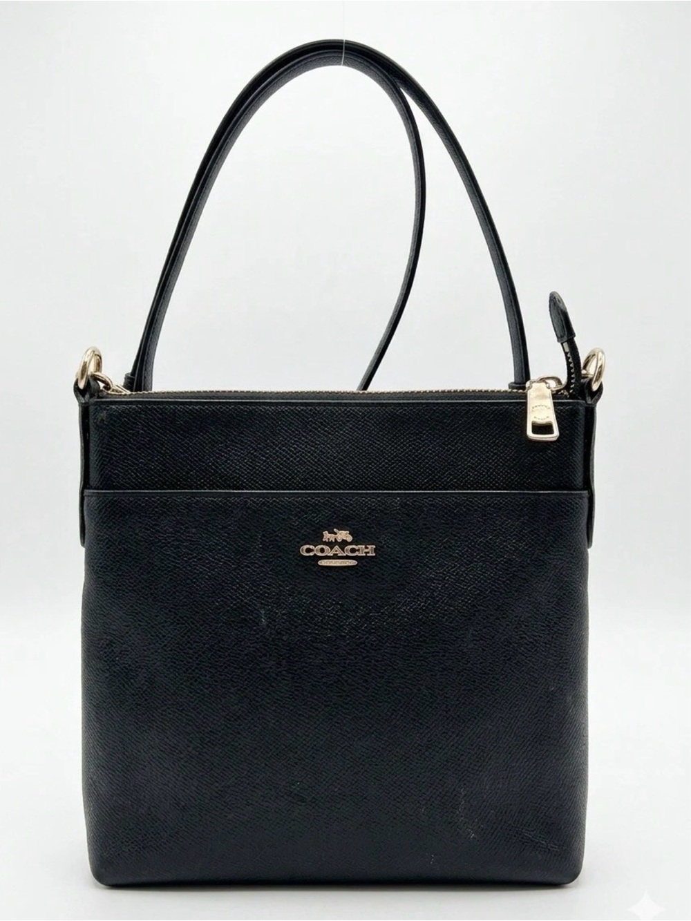COACH Kitt Black Gold Crossgrain Leather Messenger Crossbody Bag 41320
